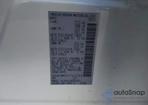 2015 Nissan Pathfinder Sl from USA, damaged, VIN 5N1AR2MM2FC713553